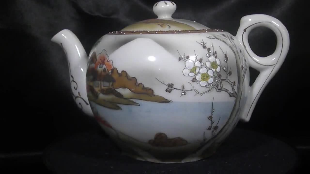 Antique Nippon Hand painted high quality Teapot and Covered Sugar Bowl Mark #4 Cherry Blossom