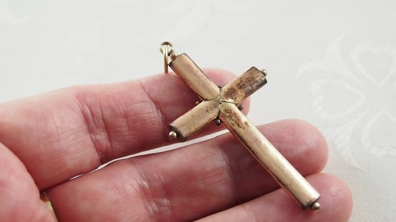 Antique Victorian Rolled Gold Cross Pendant: Rope Twist