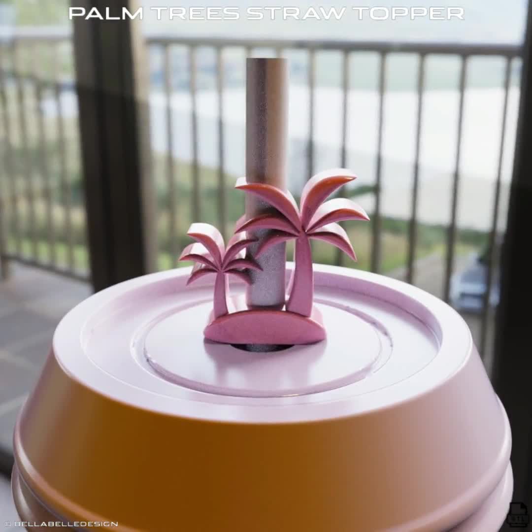Palm Trees Island Straw Topper STL Pack, Straw Buddy Tumbler for 3D Printing Digital STL file video poster