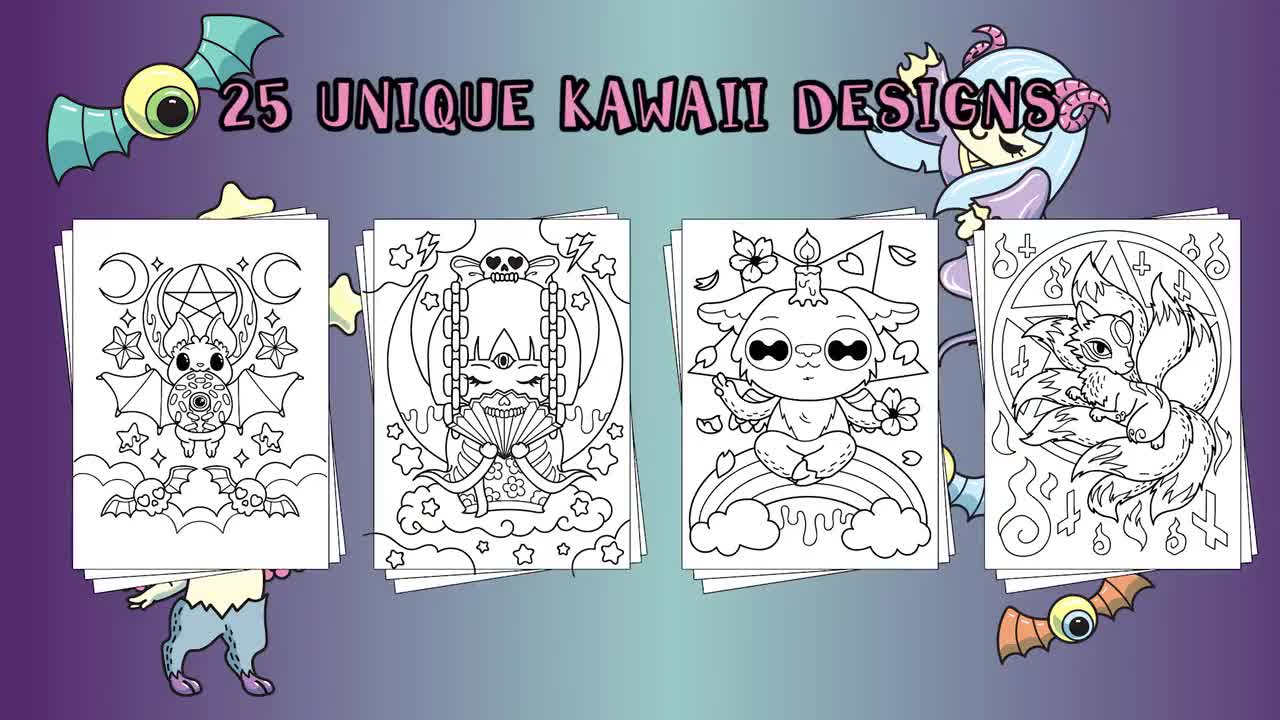 Pastel Goth Coloring Book, Creepy Cute Kawaii Instant Download Printable  PDF Colorable Pages, Fun Relaxing Illustrations for Stress-Relief