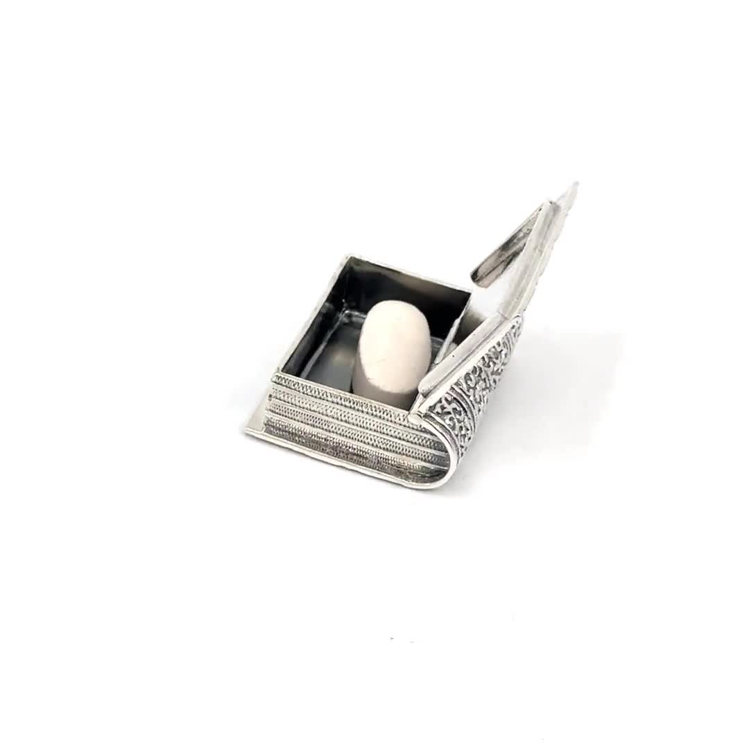 Book Pill Box Antique Style 925 Sterling Silver English Book Pill Box Antique Style 925 Sterling Silver English
