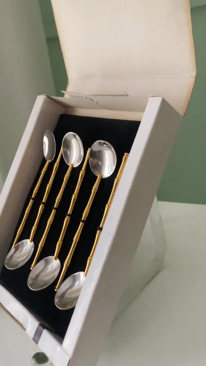 6 Gucci Silver Spoons - Gold Plated - Vintage Bamboo Design - Mid-Century  Design - 1970s