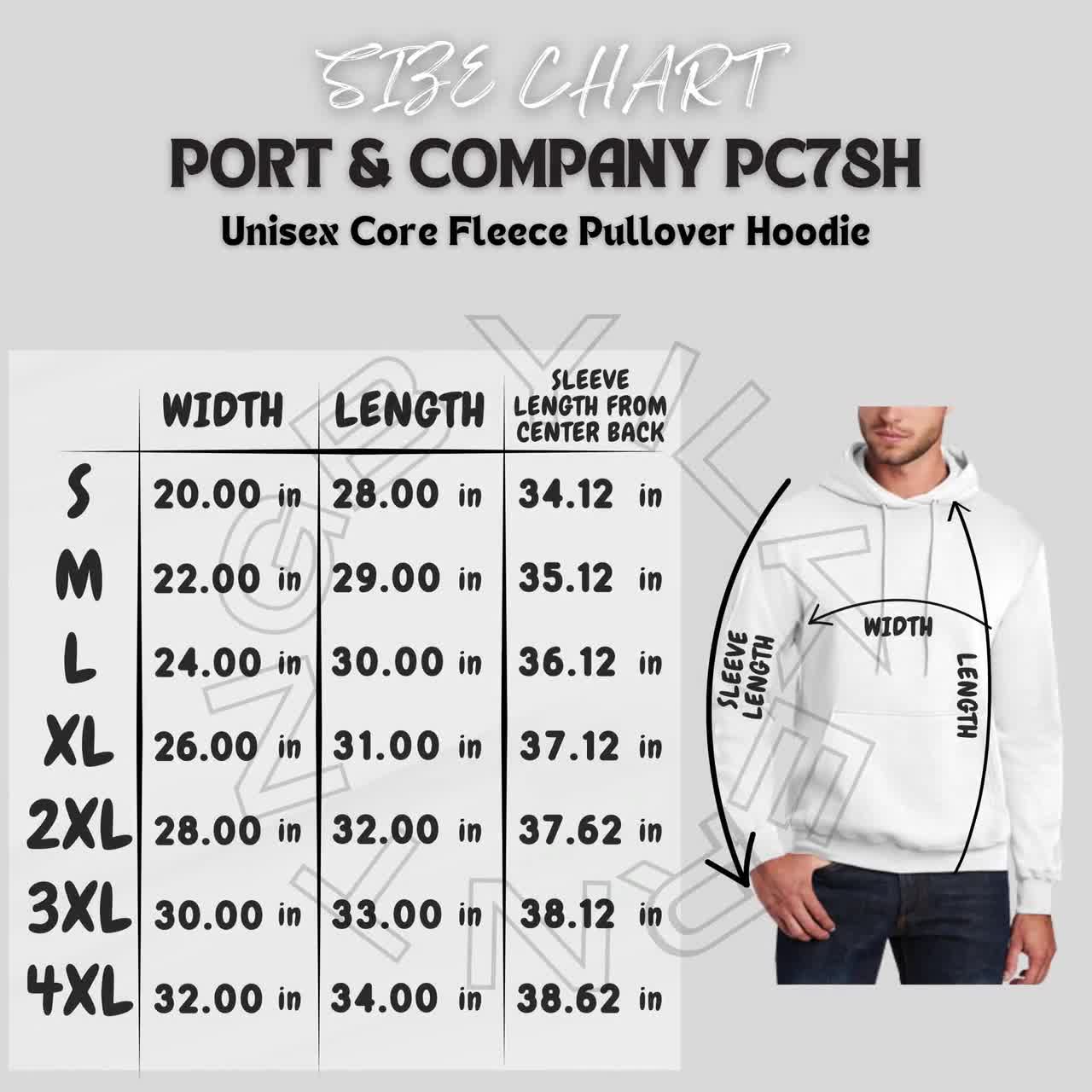 Hoodie Size Chart I Port & Company PC78H Size Chart | Core Fleece