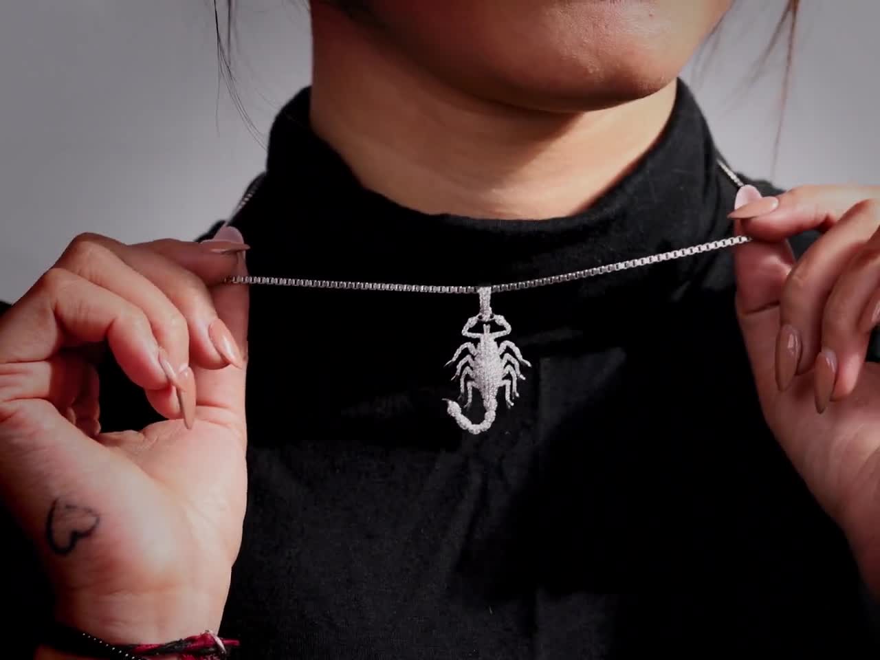 CZ Diamond Scorpion Necklace, 925 Sterling Silver Iced Out