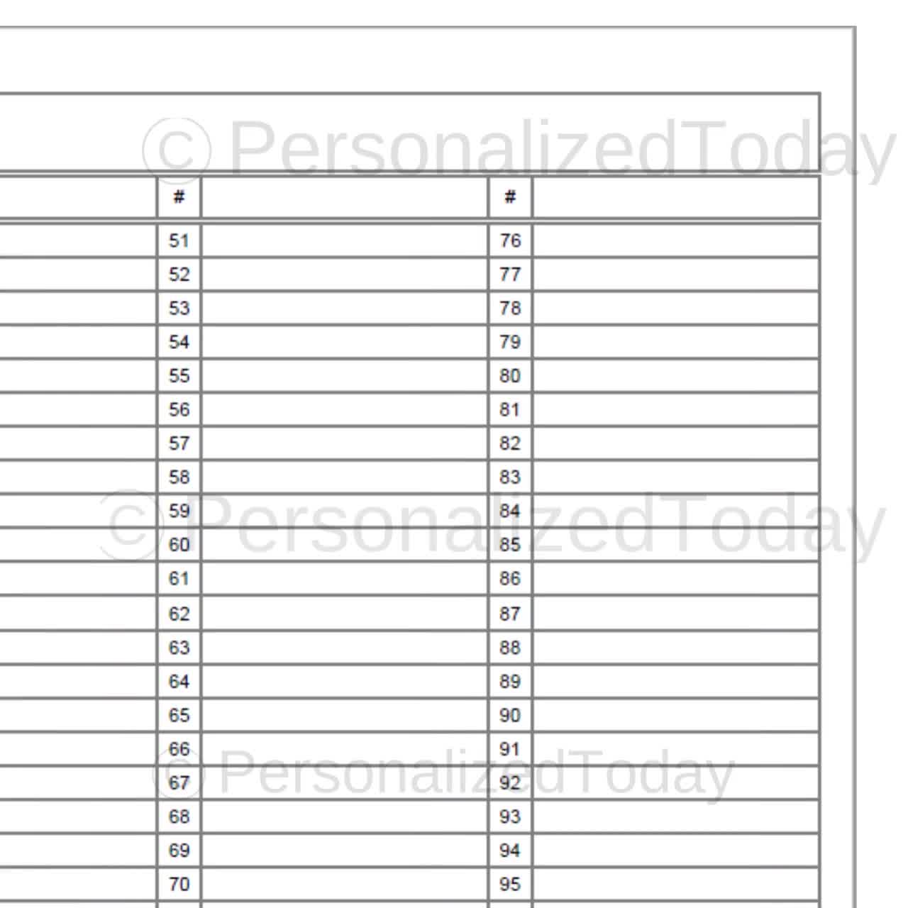 PDF 1 100 Count List Printable Only Printable and Fillable Digital