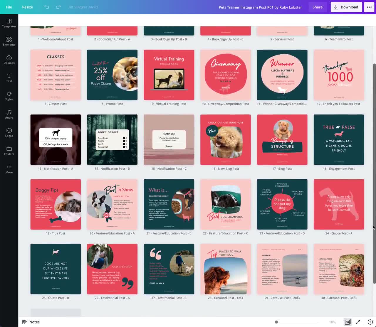 Pets Instagram Template, Instagram Dog Template, Pet Business Instagram,  Dog Social Media, Editable Canva Template, Instagram Feed Posts