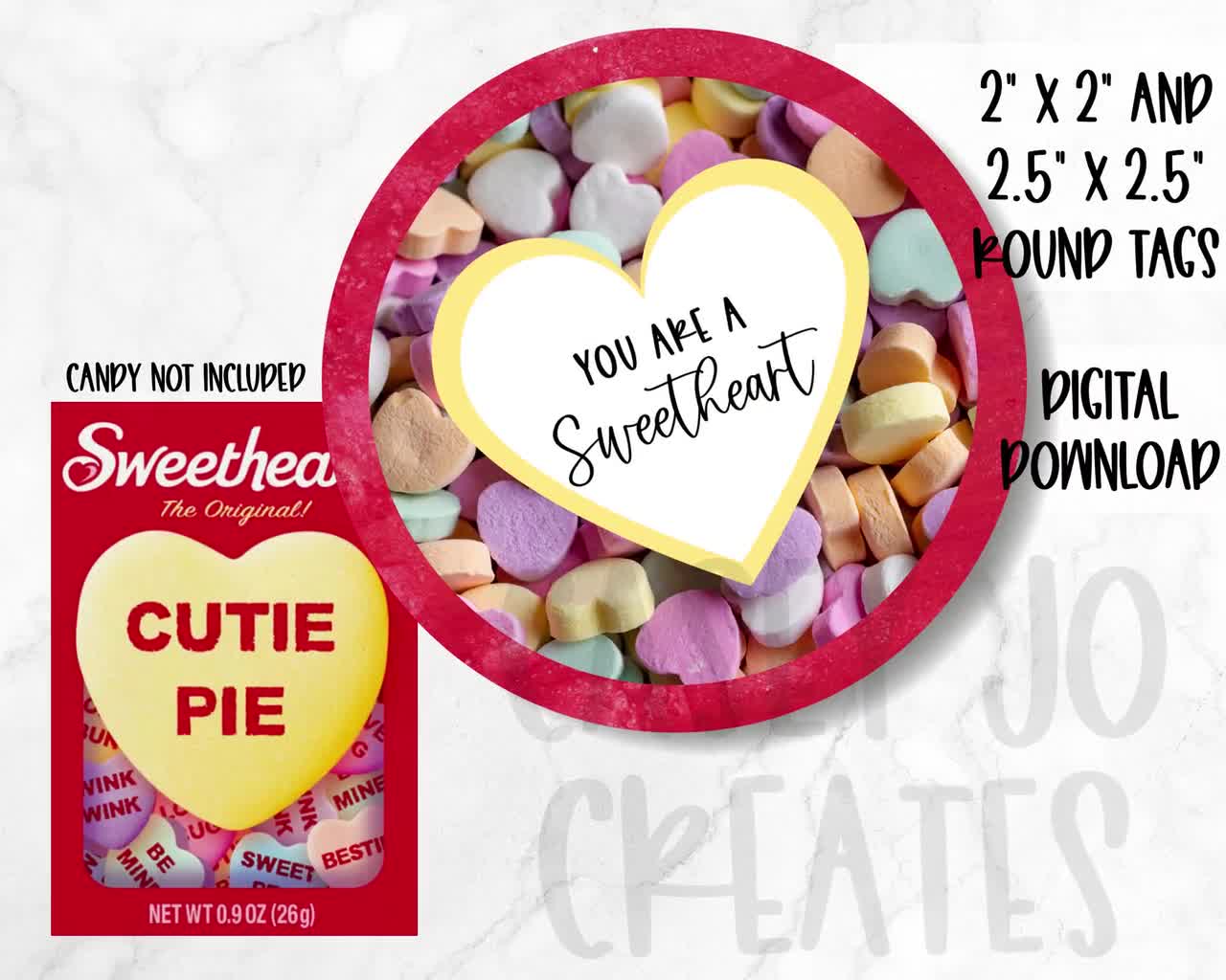 Sweethearts Candy Heart Valentine's Day ROUND TAG, Gift Tag, Birthday  Favor, Thank You Favor, Printable Cookie Tag, Coffee Valentine 