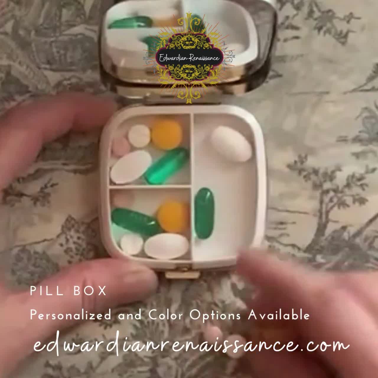Quatrefoil Oval Metal Pill Box With Mirror Hand Painted Glossy 