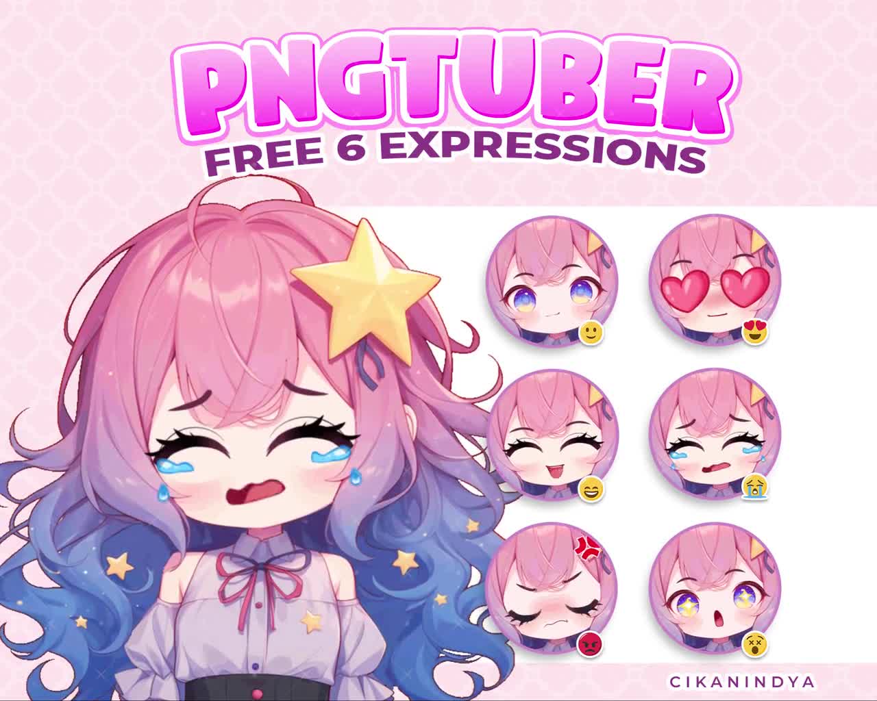 PNG Tuber | Streaming with PNG Tuber Cute Girl Wear Big Star Hairpin | 6  Pose | Pngtuber Model | Fun Stream | Streamer Avatar