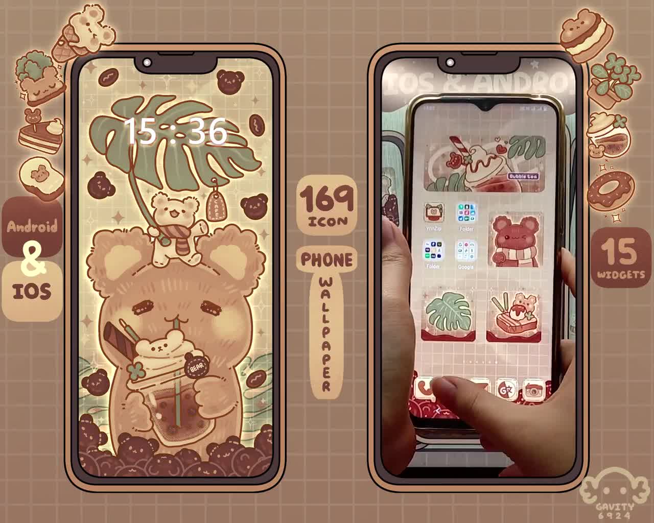 Bear Cafe App Icon Set: Kawaii Phone Theme (iOS \u0026 Android), image size:1280x1024