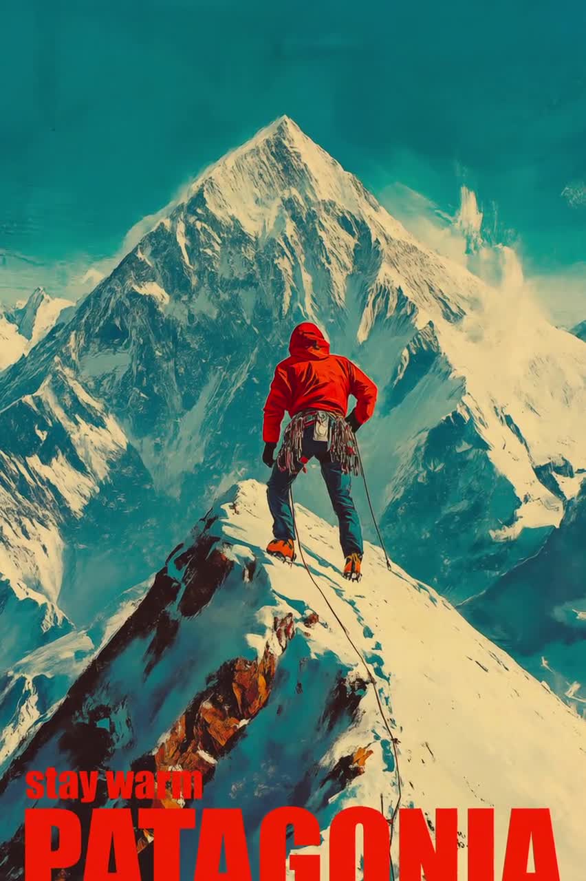 Patagonia Mountain Climber Poster: Snowy Peak Adventure Art - Etsy