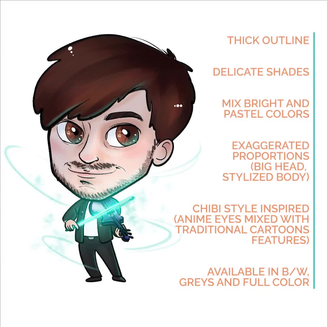 Chibi couple portrait - a cute half bust illustration for your wedding  favors, social media profile picture, or a custom funny gift for bff!, image size:1080x1080