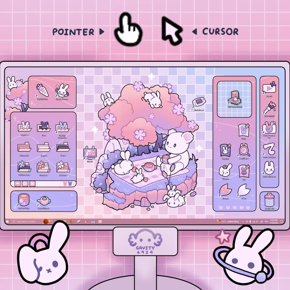 Windows/mac Sakura Rabbit Desktop Wallpaper Organizer Set