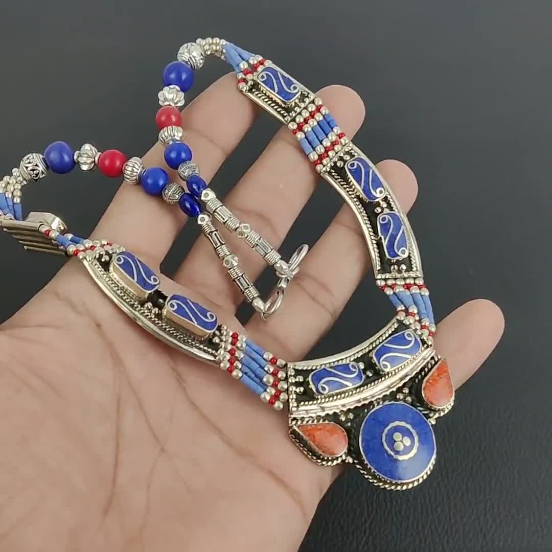 Bracelet ethnique - Lapis-lazuli et Corail - Fait main - France