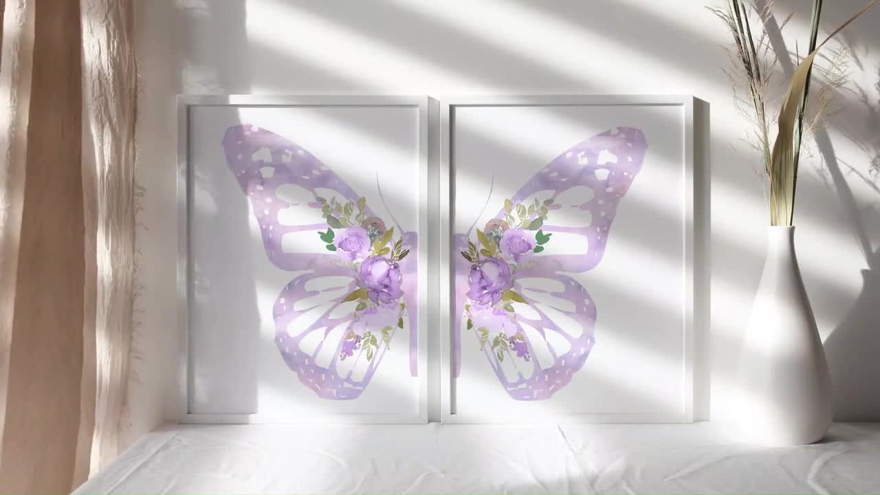 Butterfly Poster Purple Nursery Wall, Butterfly Art Print, Lavender store Gallery Wall set of 2 Butterflies, Butterfly Wall Art Scandi Wall Decor