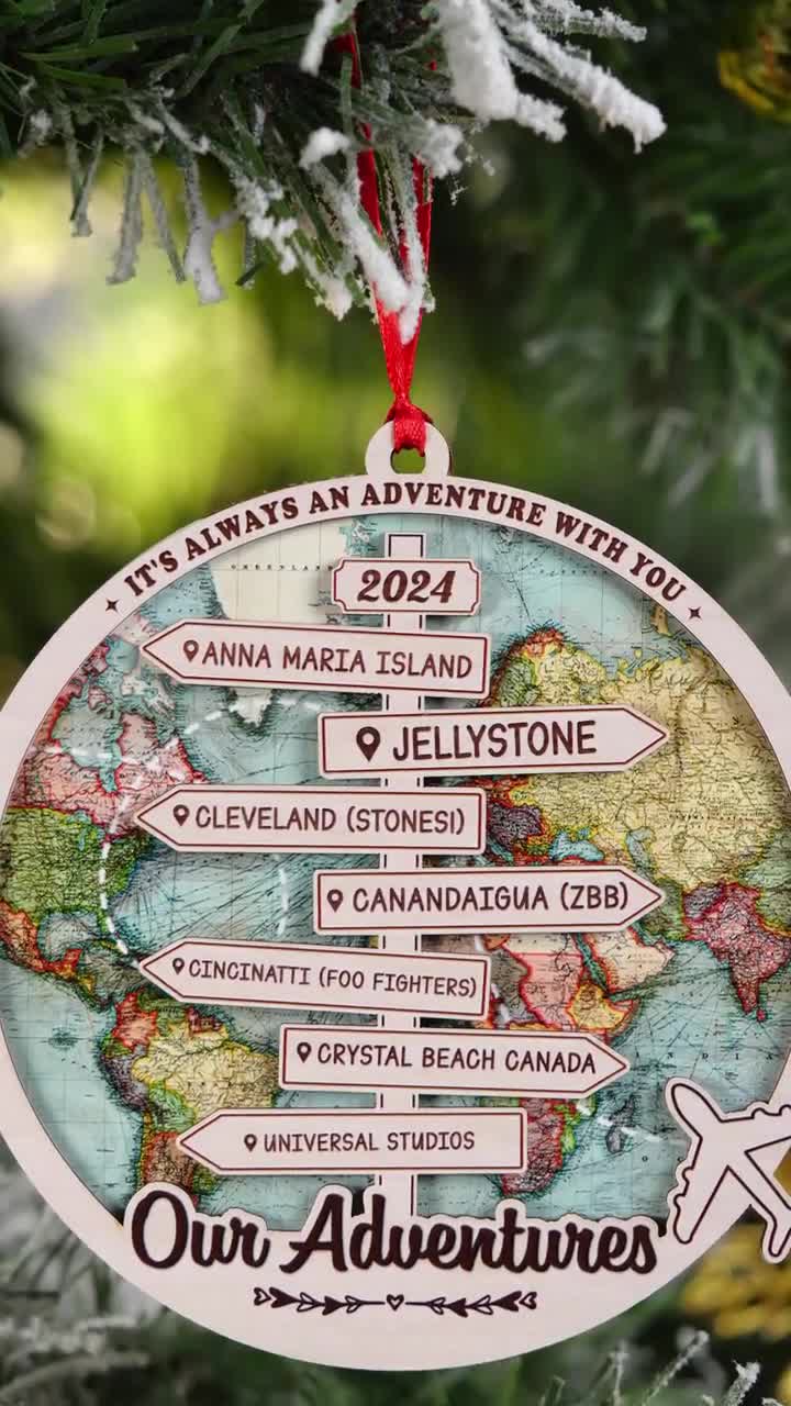 Personalized 2025 Travel Ornament: Custom 2-layer Wooden
