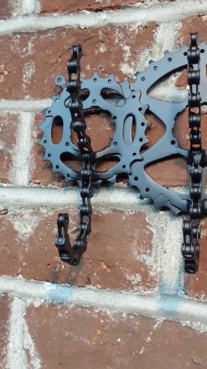 Wall Mounted 5 Double Hook Keychain Holder Made From Bicycle Parts 