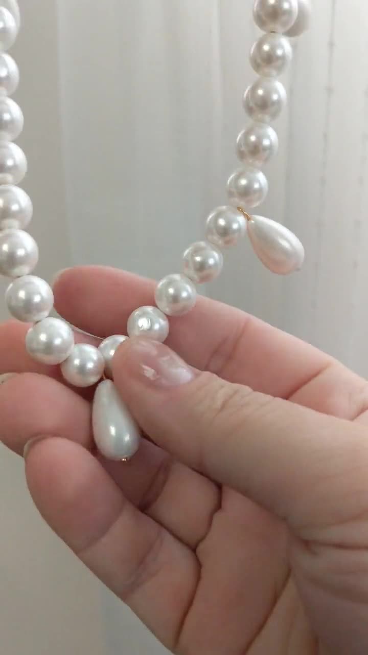 Shell Pearl Necklace, Cream Pearl Regency Necklace, Pearl Choker
