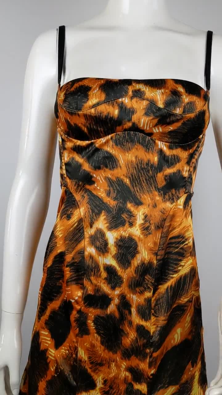 Y2k Vintage Just Cavalli Orange Animal Dress, Satin Maxi