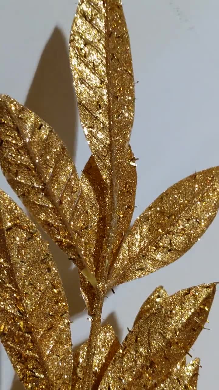 20 Glittery Gold Bay Leaf Spray Gold Leaf Spray Glittery Gold Leaves Leaf  on Stem Bay Leaves Floral Diy Decor Artificial Flower 