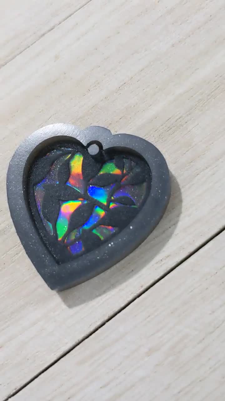 Holographic Vine Etched Heart Pendant Silicone Mold / Resin Mold /  Chocolate Mold / Candy Mold 