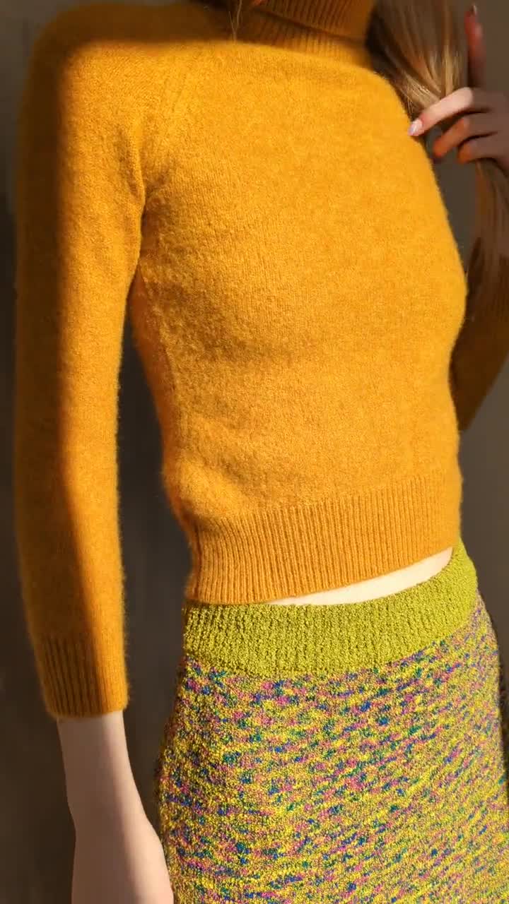 Y2k Vintage ETRO Mustard Knit Sweater. Turtleneck Jumper Xs