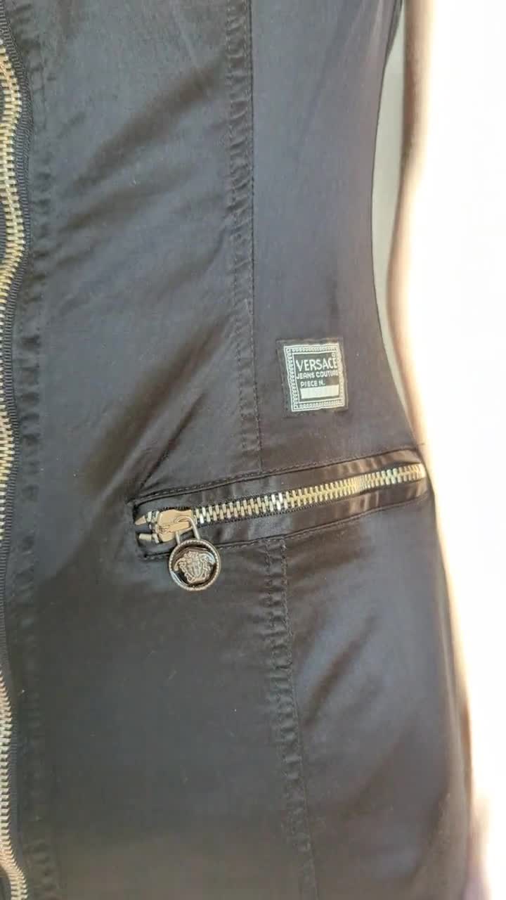 Vintage 90s VERSACE Satin Mini Dress Versace Jeans Couture Zip-up