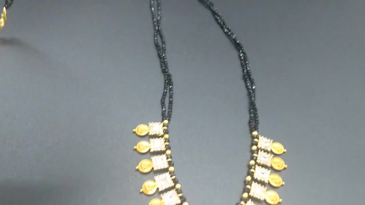 Gold Laxmi Balck Beads/16 Short Black Beads Necklace/one Gram Gold CZ  Nallapoosalu/ruby CZ Black Bead Chain/south India Black Bead Necklace 