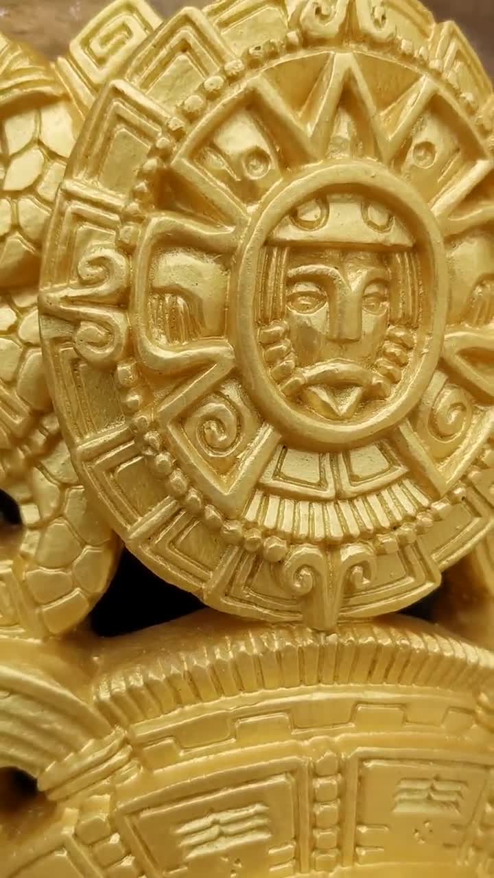 Ancient Yellow and Black Mayan Sun Mask - Mayan - Magnet