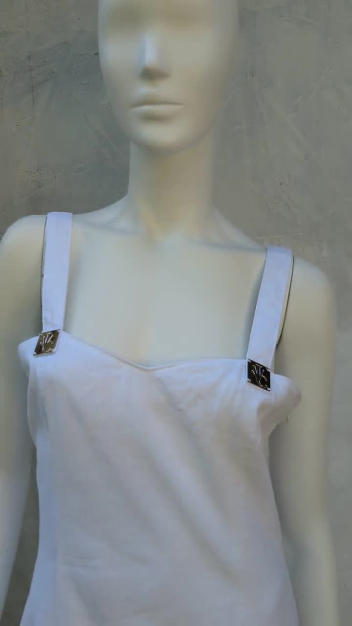 Y2k Vintage VERSACE White Tank Dress. Versace Jeans Couture Linen Dress  Large -  Canada