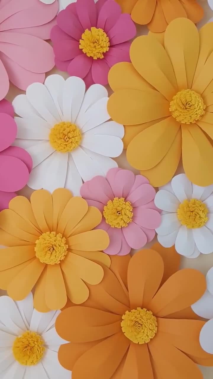 Retro Paper Daisy Flower Wall Decor, Handmade Groovy Flowers For Party, 60's Theme, Boho Birthday Backdrop