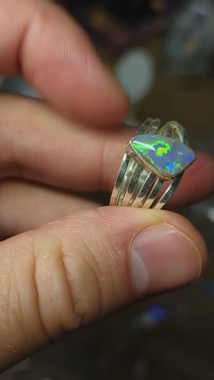 Bague En Argent Sterling 925 Avec Opale éthiopienne Naturelle Noire RI-4989-A Bijoux Pour événements D'été, Pierre Précieuse, Opale éthiopienne Noire