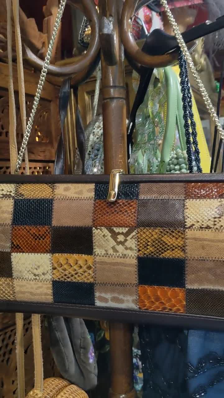 PATCHWORK Snakeskin CLUTCH Shoulder Bag // 70's Leather 