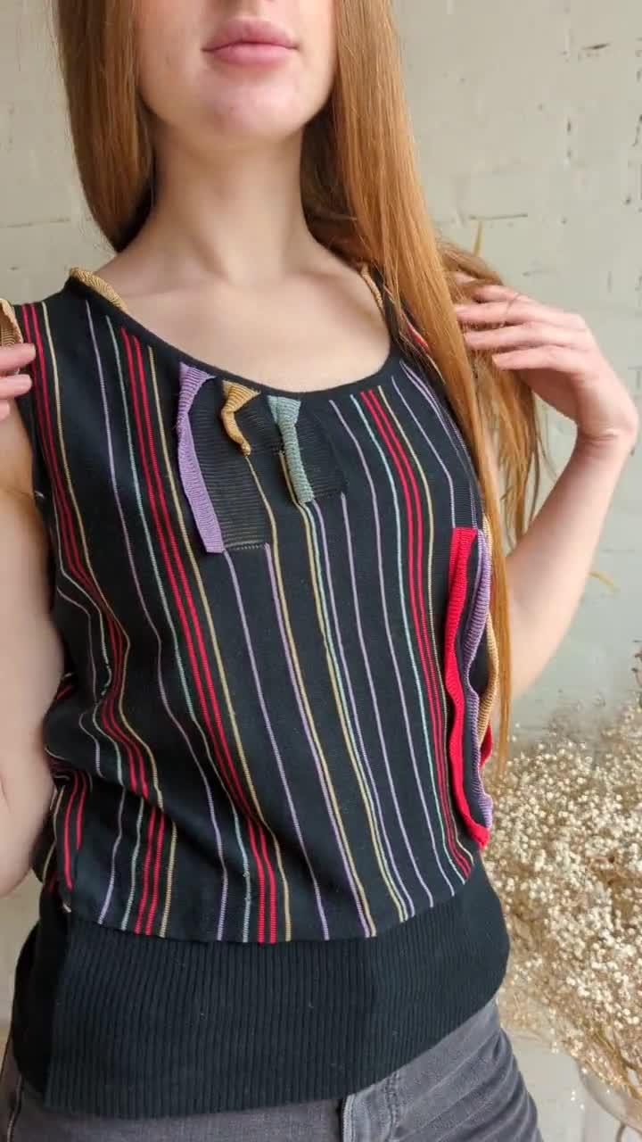 Vintage 90s CHRISTIAN LACROIX Knit Top. Multicolor Striped