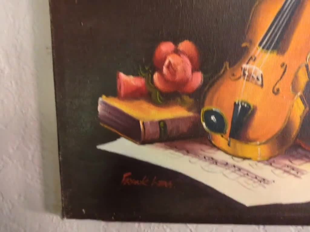 FINE ART Frank Lean Signed Original Oil Painting of Violin on Canvas 12x16  