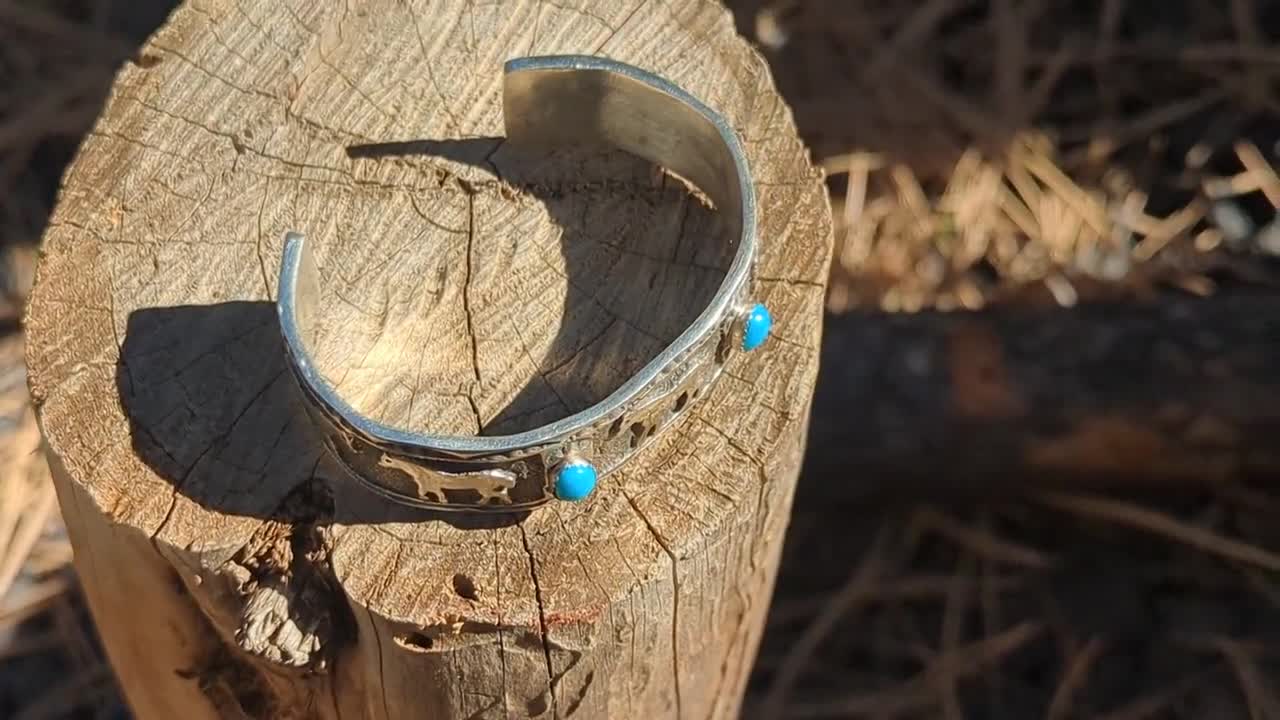 Navajo Cuff Bracelet Horses Kingman Turquoise Sz 7.25in