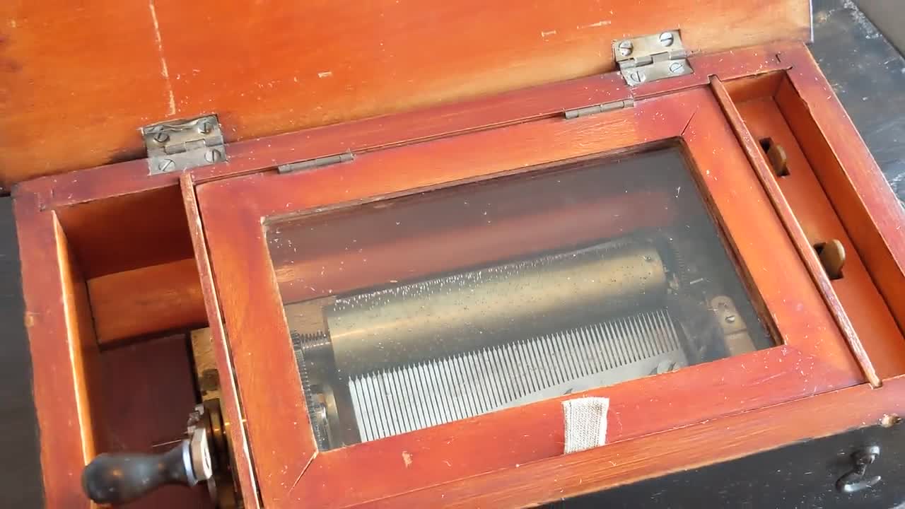 アンティーク 1800年代 スイス製 クランクシリンダー式オルゴール 動作