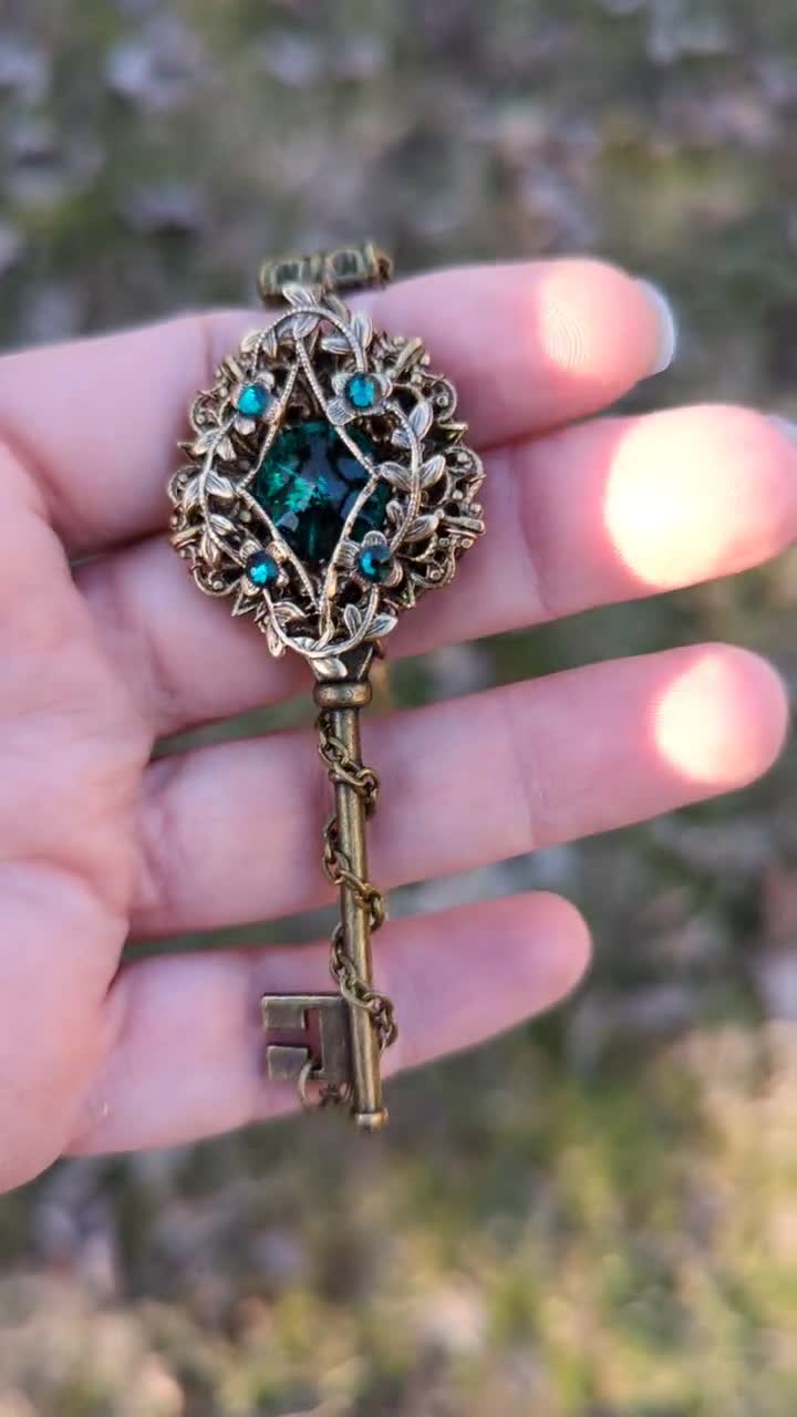 Sterling Silver Elvish Key Necklace Made With Swarovski 