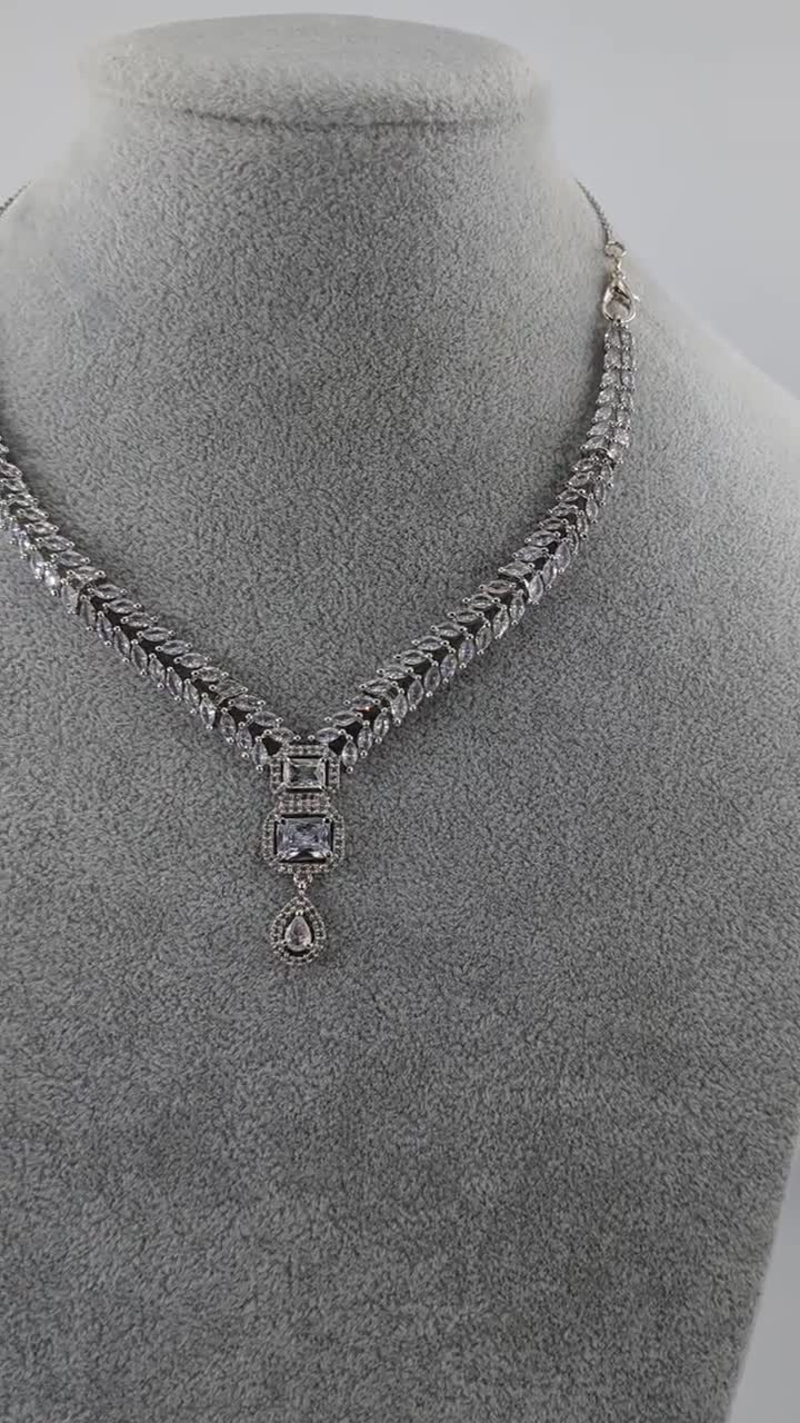 CZ Diamond Necklace Set / Statement Jewelry / Statement Necklace / Elegant  Jewelry / Indian Jewelry / CZ Necklace