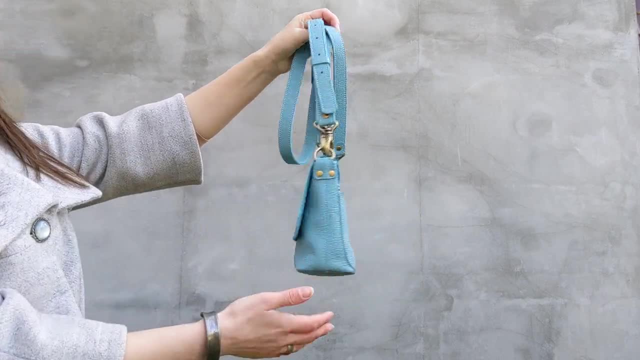 Turquoise Blue 100% Leather Crossbody Bag Women Shoulder