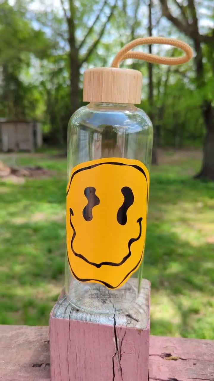 Wavy Smiley Face Glass Water Bottle 