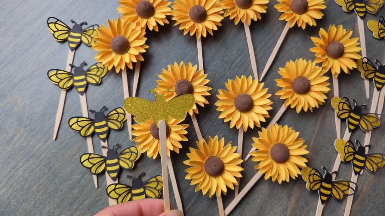 Marspark 57 Pcs Bee Cake Topper Cake Decorations Bee Cupcake Topper Bee  Party Decorations Birthday Decor for Sunflower Bee Baby Shower Party  Supplies