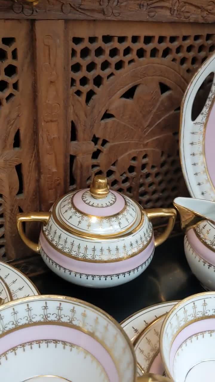 アンティーク ティーセット 淡いピンクゴールド 磁器 35 ピース