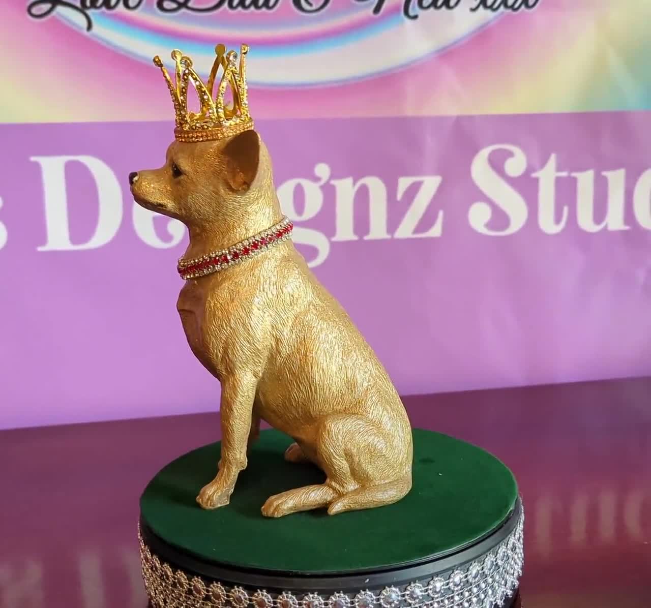 Chihuahua Dog Statue, in Luxury Holographic Sparkling Gold 