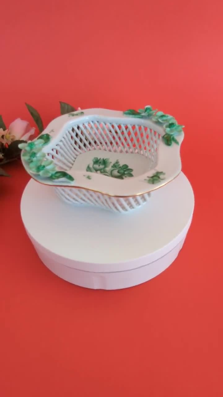 Vintage Porcelain Basket, Herend Hungary Bowl, Chinese