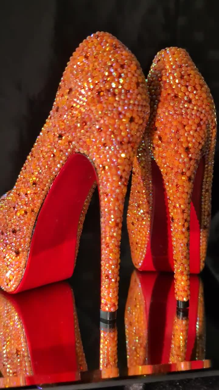 Orange High Heels//orange Shoes//orange Rhinestone Shoes