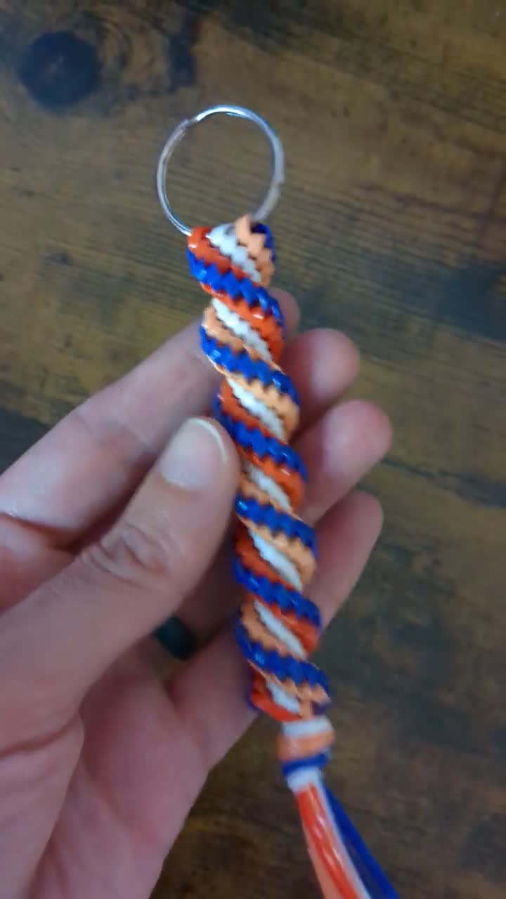 Blue Orange & White Boondoggle Keychain | Corkscrew Twist