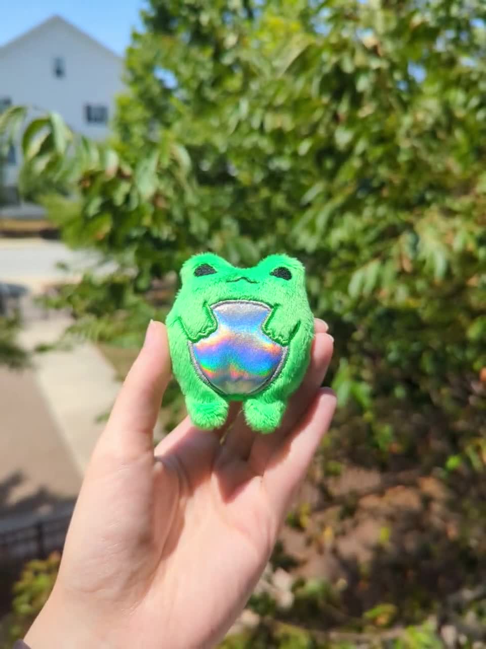 Vivi - Alien Frog Plushie Keychain Handmade Lime Green Iridescent