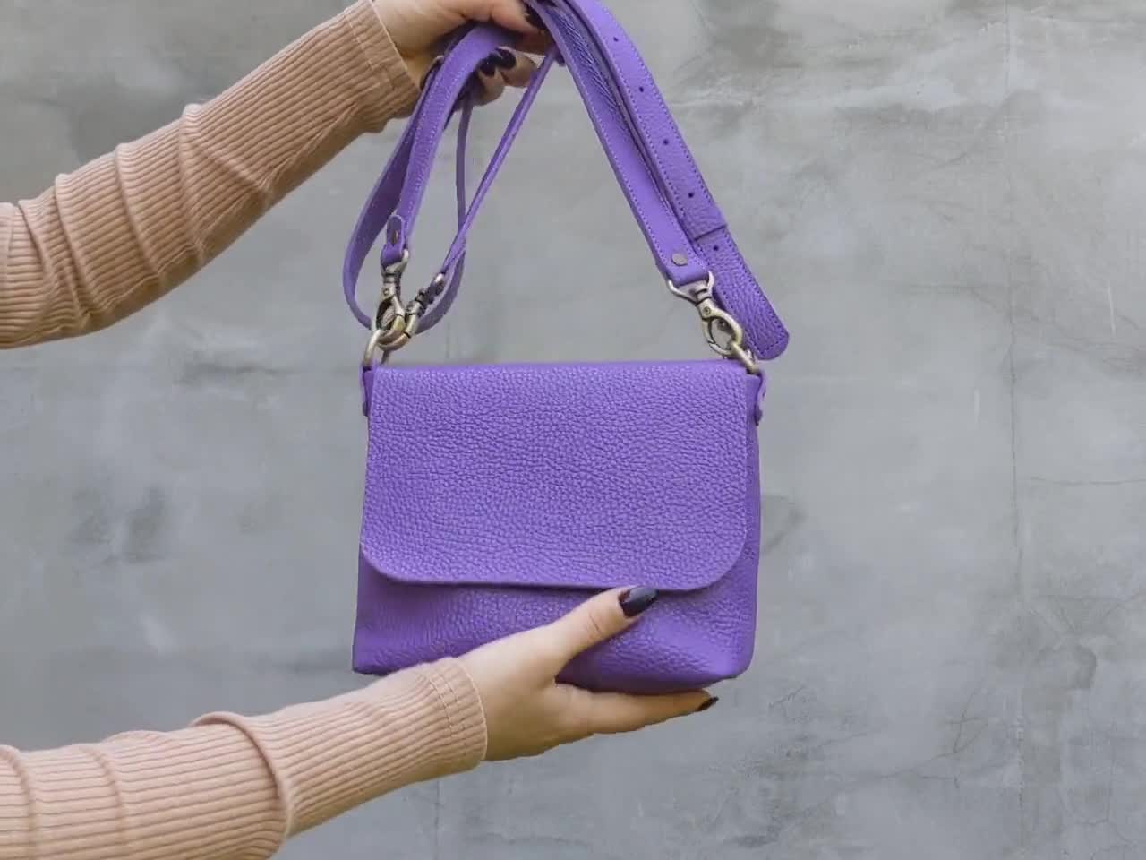 バイオレットレザークロスボディバッグ パープルレザーショルダー