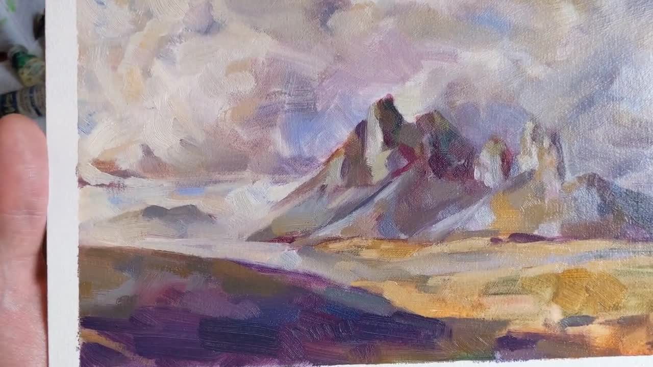山と雲 - オリジナル風景油絵 22.5 x 15 cm (約 9 x 6 インチ) - Etsy 日本